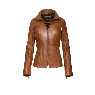 Lederjacke BUGATTI "bugatti Lederjacke", Damen, Gr. 44, braun (cognac), Obermaterial: 100% Lammleder LEL., uni, regular fit, Jacken, sportives Design