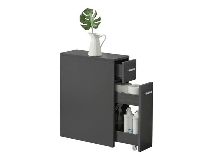[en.casa] Seitenschrank Kauhajoki, Dunkelgrau, 20x61x45 cm, Badezimmer, Badmöbel, Midischränke