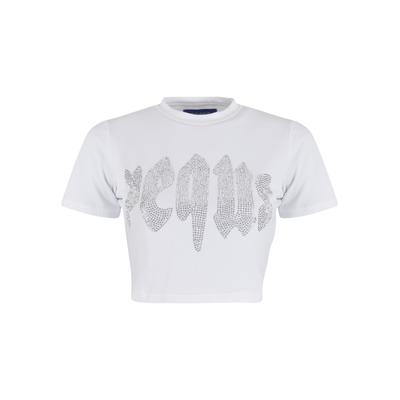 T-Shirt PEQUS "PEQUS PEQUS Rhinestone Mythic Logo Top", Damen, Gr. XS, weiß (mc), 100% Baumwolle, bedruckt, normal, Rundhals, Shirts T-Shirt