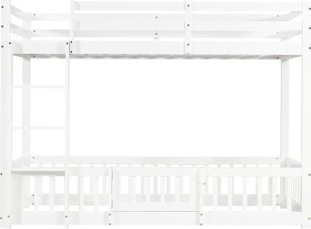Etagenbett 90x200cm Ohne Matratze Holzbett Kiefer LVL Rechtwinkliger Treppe Gelaender Tuer Absturzsicherung Freier Gestaltungsraum Unter dem Bett Weiss