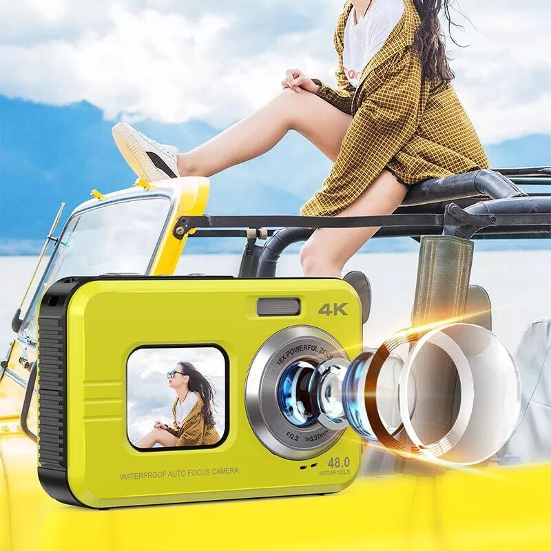 INF Appareil Photo Numérique 4K Étanche Double Écran - Capturez Vos Aventures  Jaune