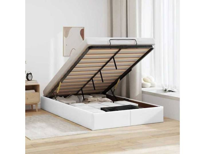 Cadre de lit ottoman - - 120x200 cm - Blanc - Similicuir - Rangement sous le lit