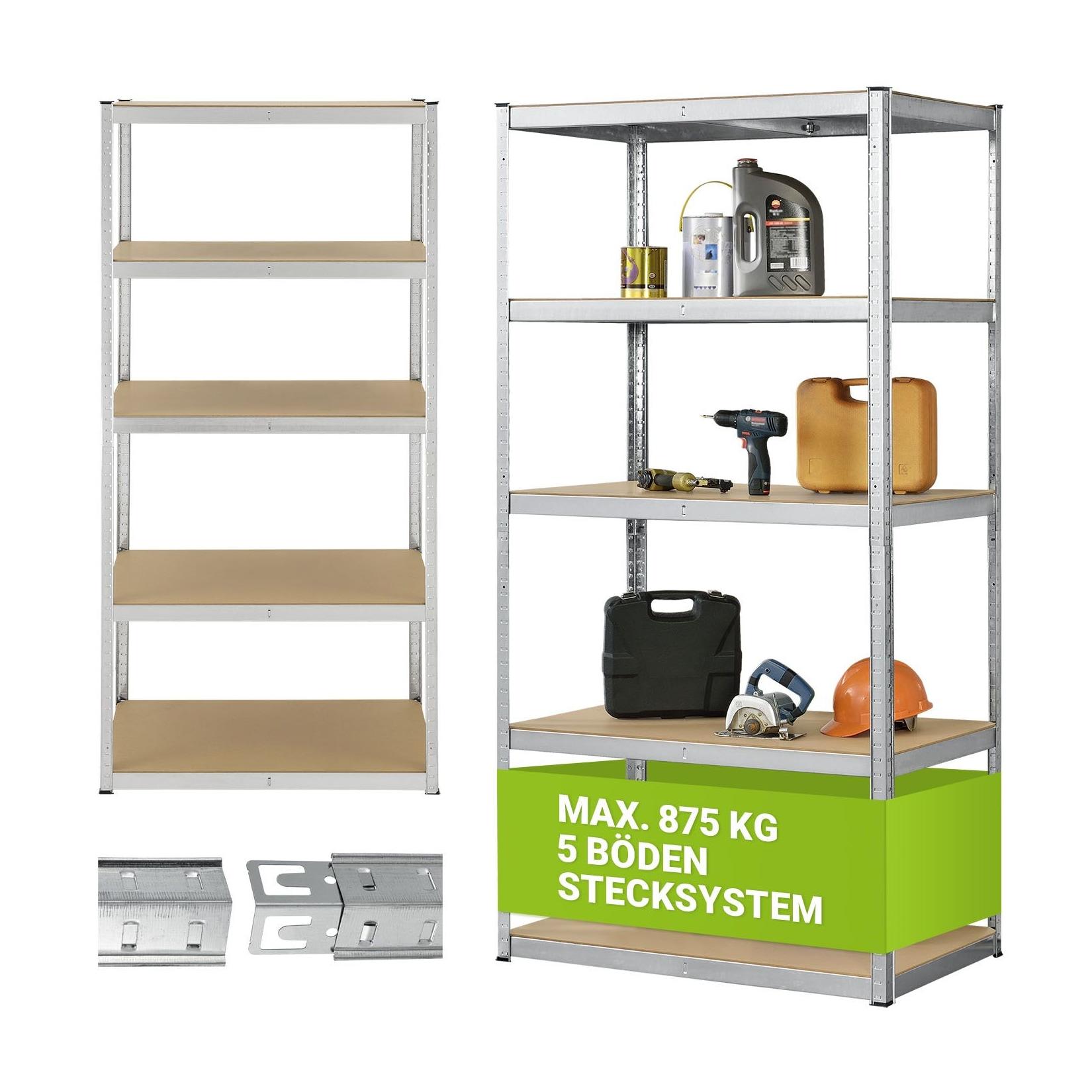 Juskys Lagerregal Basic 200x100x60 cm – Metall Schwerlastregal, 5 Böden, 875 kg, verzinkt