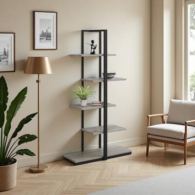 ZWYO HOSIMU 60in Laminate+Metal 5-Tier Etagere Bookshelf with Zig-Zag Design, Display Rack with Open Concept & Modern Industrial Style