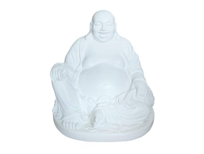Relaxdays Statue Weiß Buddha Polyresin 45 cm, Kunststoff, 43x45x43 cm, Dekoration, Dekofiguren & Skulpturen, Buddhastatuen