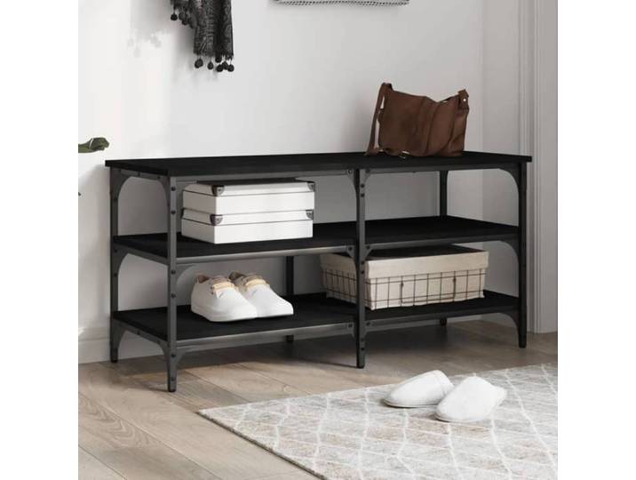 Banc à Chaussures Étagère à Chaussures avec Pieds Meuble à Chaussures avec Rangement Salon Industriel Noir Bois 839043