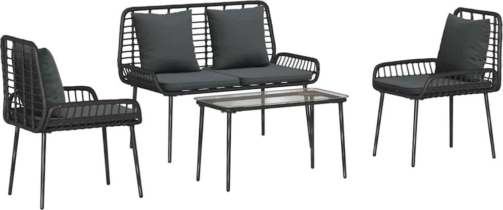 Gartenmöbel Set mit Kissen 4 pcs Schwarz und Creme Poly-Rattan