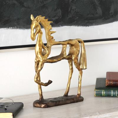 ARCILLA ELEMENTAL Gold Polystone Slim Frame Textured Horse Decorative Sculpture with Cutouts