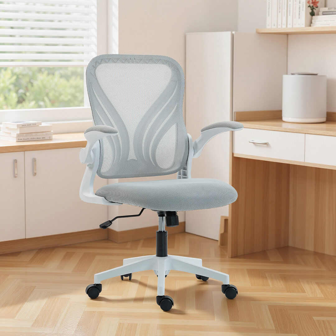 17 Stories HOMCOM Mesh Office Chair, Computer Chair with Foldable Backrest, Grey Light Grey 73cm W X 62cm D