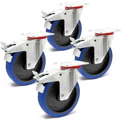 Wiltec, Möbelrollen, Lenkrollen Set 4x Transportrolle m. Bremse 200mm 350kg totalfeststellbar