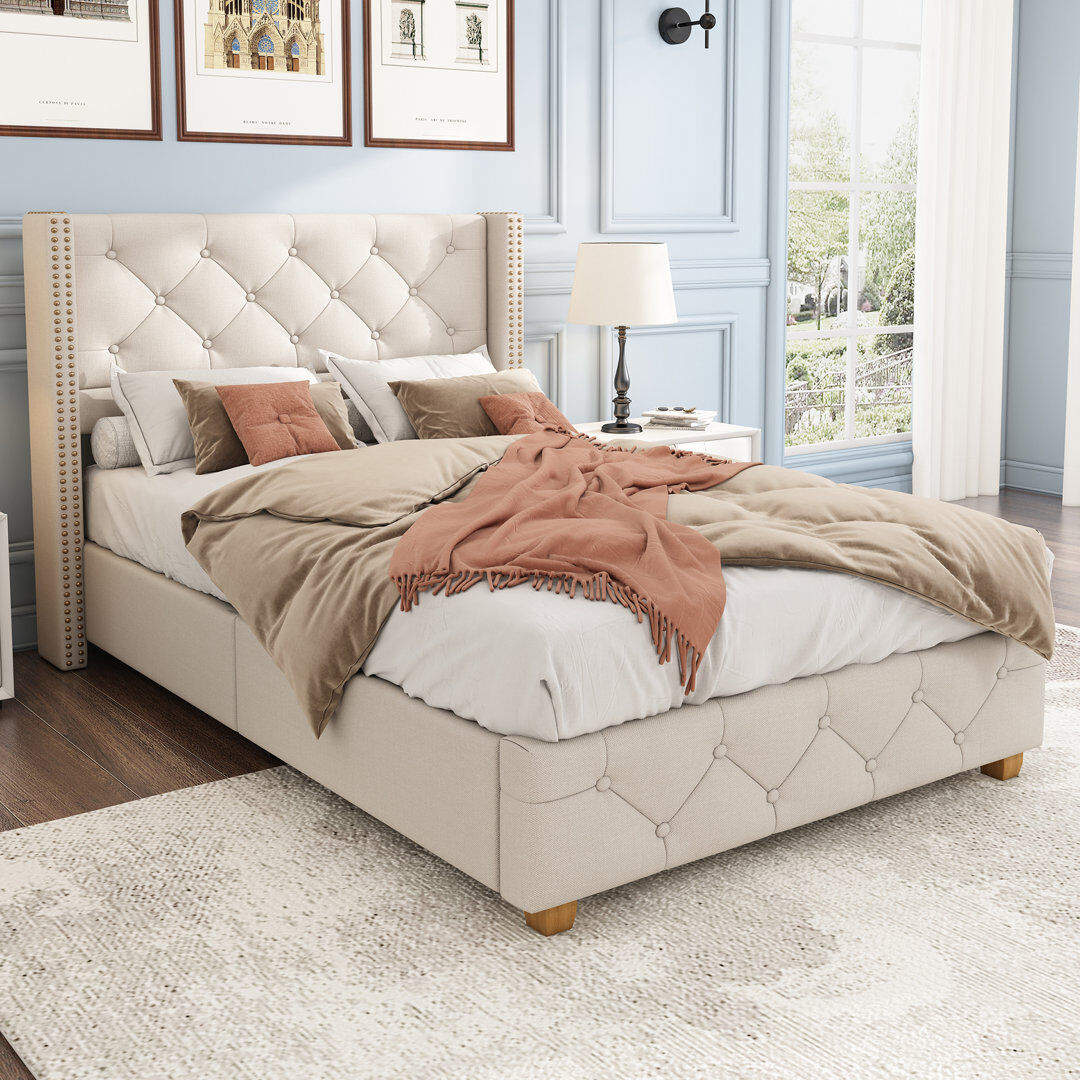 Mercer41 Doiron Upholstered Bed Light Beige Single (3')