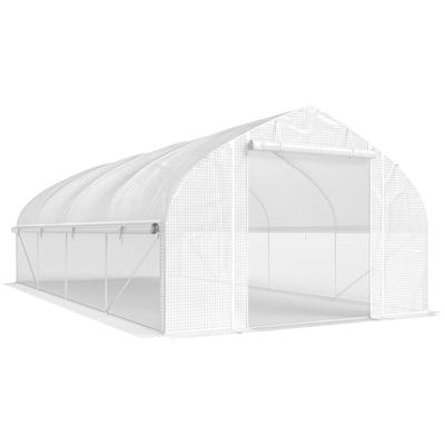 Outsunny Polytunnel-Gewächshaus begehbar Mesh-Tür 8 Fenster PE-Abdeckung verzinkter Rahmen 6x3x2m Weiß