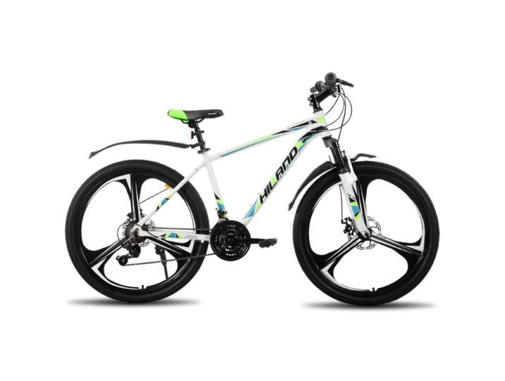 Hiland, H200 Plus, VTT 26 pouces avec cadre en alliage d’aluminium, freins à disque doubles, 18 vitesses, suspension avant, pour hommes et femmes, blanc