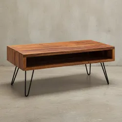 KADIMA DESIGN Wohnzimmertisch aus Sheeshamholz, Ablagefach, schwarze Pulverbeschichtung, 100x40x50 cm.