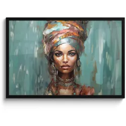 POSTER MIT RAHMEN Frau - Kunst - Schmuck - Porträt 90x60 cm