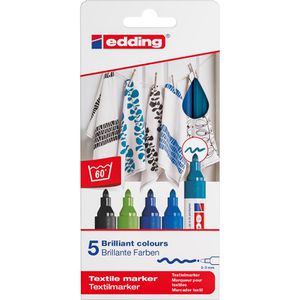 Edding Textilmarker 4500 Cool, farbig sortiert, Strichbreite 2-3mm, waschfest bis 60 Grad, 5 Stück