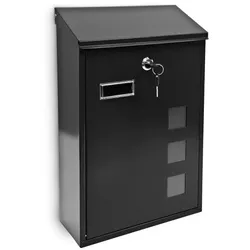Relaxdays Briefkasten 3 Fenster Farbauswahl Schwarz,Transparent
