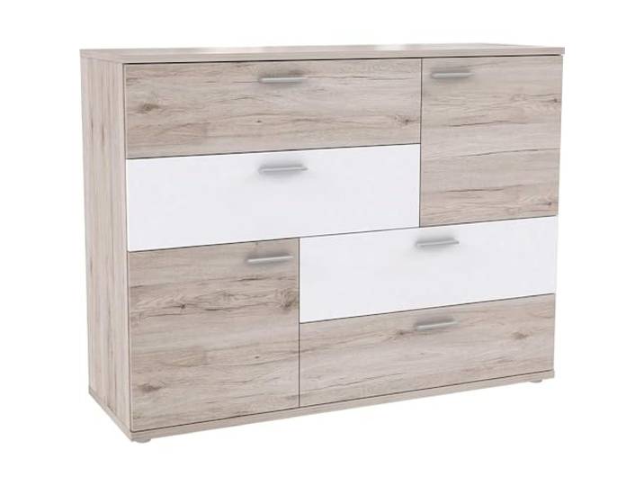 möbelando Sideboard >Saxe< in Sandeiche/Weiss - 125x95,9x41,3cm (BxHxT)