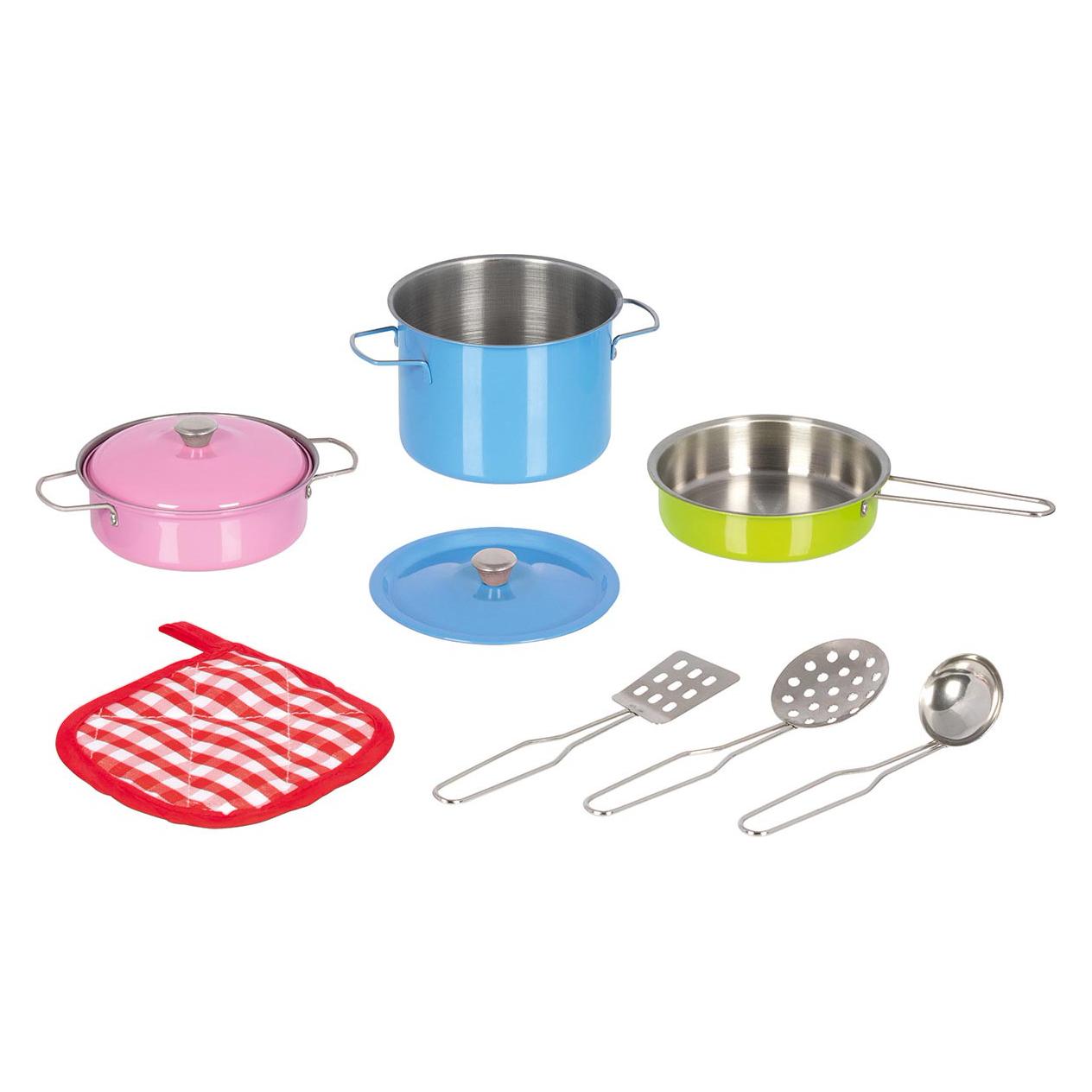 Goki Kochset farbenfroh 9tlg Topf Pfanne Metall (51467)