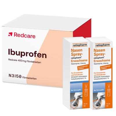 Redcare Ibuprofen 400mg + NasenSpray ratiopharm® Erwachsene Doppelpack 1 St Set