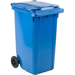 Mülltonne ESE Kunststoff 240 L blau mit Klappdeckel und Rollen, widerstandsfähig