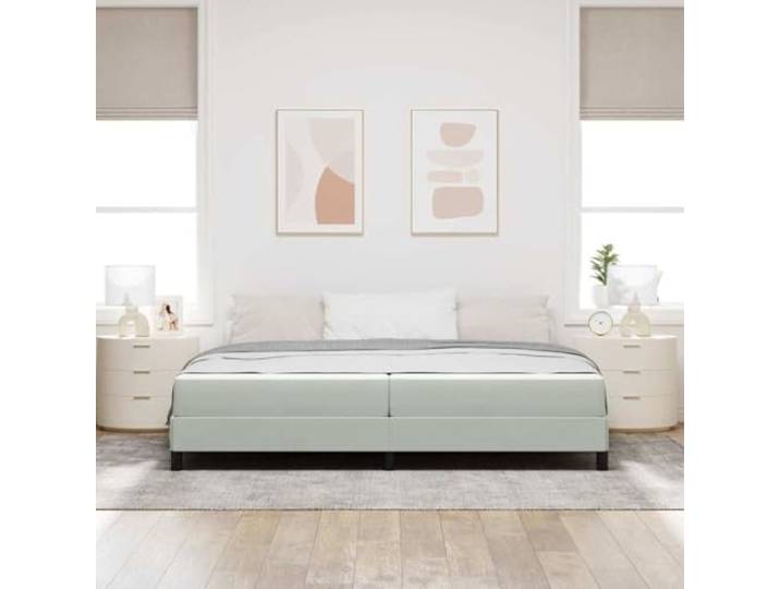 KTHLBRH Boxspringbett mit Matratze hellgrau 200 x 200 cm Stoff Taschenfederkernmatratze, Holzrahmen, langlebig, mit Lattenrost