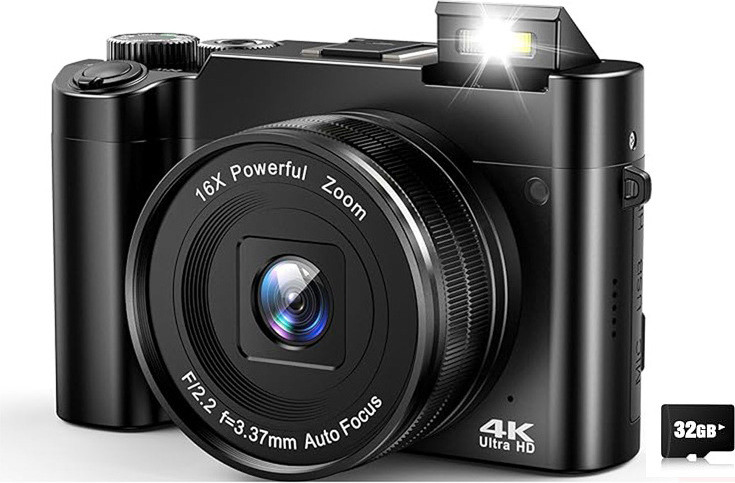 INF 4K digitale camera met camera aan voor- en achterzijde en 32GB geheugenkaart DC218
