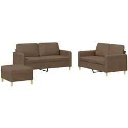 vidaXL 3-tlg. Sofagarnitur mit Kissen Braun Stoff
