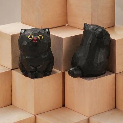 Uplifted Finds Handcrafted Wood Carving Kitten Statue   Cute Cat Figurine Desktop Ornament 10