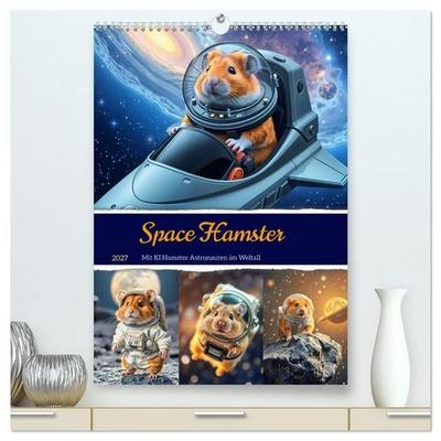 Space Hamster - Mit KI Hamster Astronauten im Weltall (hochwertiger Premium Wandkalender 2027 DIN A2 hoch), Kunstdruck in Hochglanz