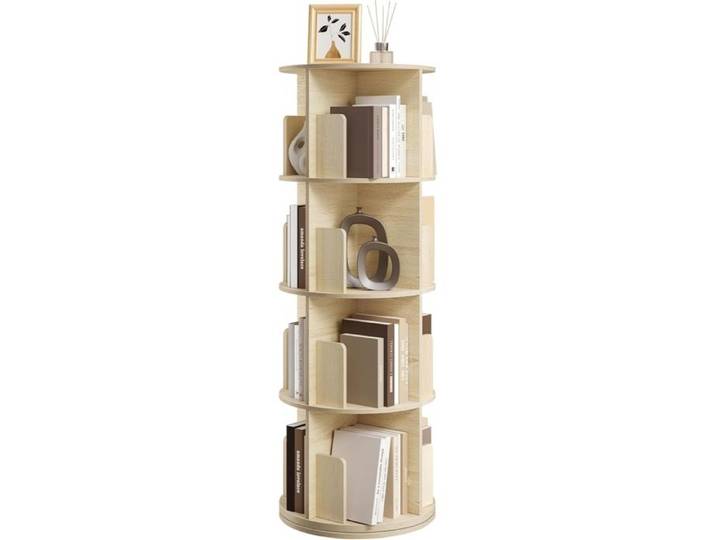 Bibliothèque Rotative - EUGAD Étagère Rangement pivotante - 4 Niveaux 16 Compartiments- Chêne Clair
