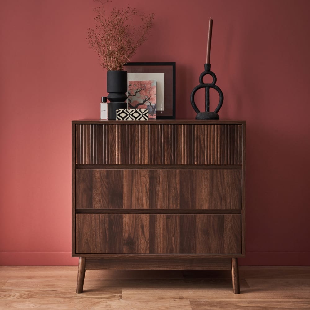 sweeek Commode décor bois noyer, 3 tiroirs Marron 80x80x40cm