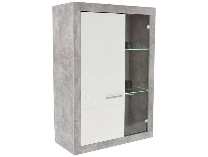Vitrine Malta B: 96 cm mit Beleuchtung Betonoptik/Weiß
