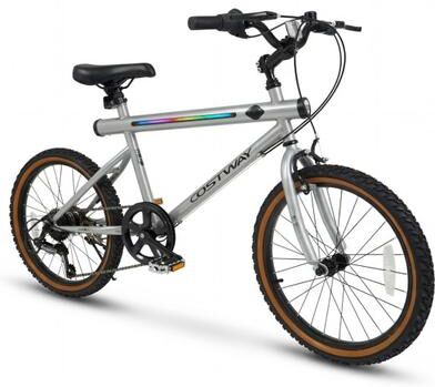 Costway 20 Inch LED-lit Cycling Bike with 2 Speakers and Ambient Lights for Men and Women-Silver