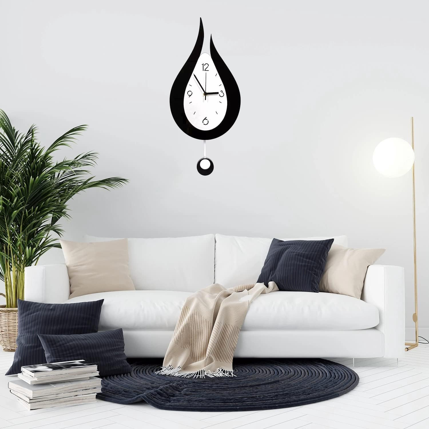 Stille Wandklok met Pendule en Druppel Design, 42 cm, Analoog