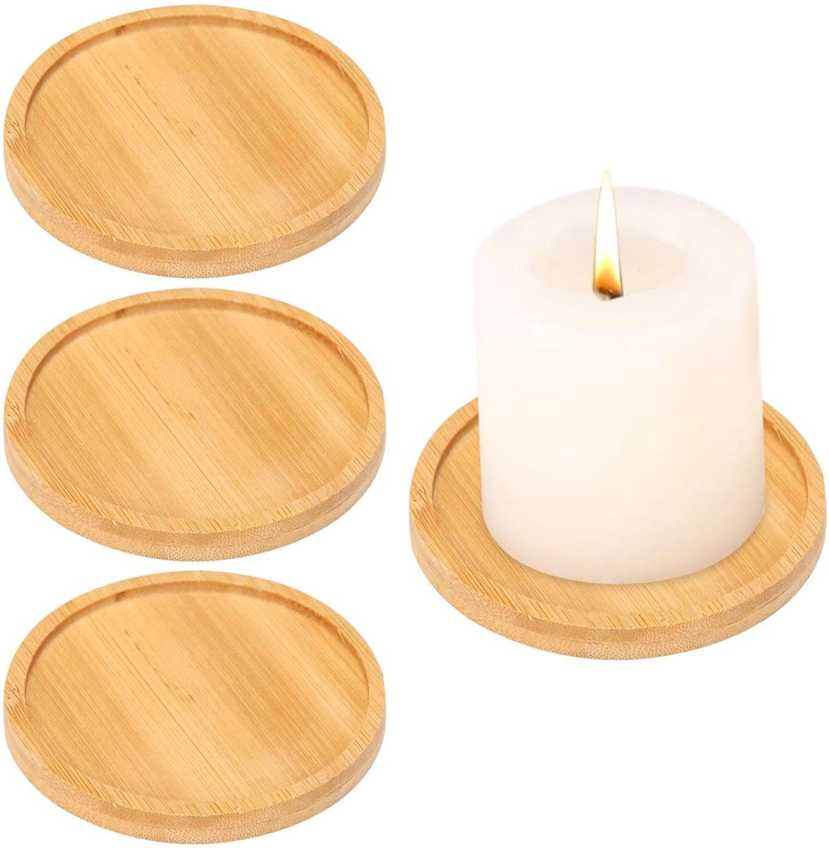 Dailygoods Kaarsenbord 4 stuks - Houten ronde onderzetters - Bruin - Diameter: 9 cm
