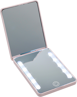 Fusion Finds Rechargeable Lighted Compact Mirror With Magnification & 3 Color LED Travel Makeup Mirror pink