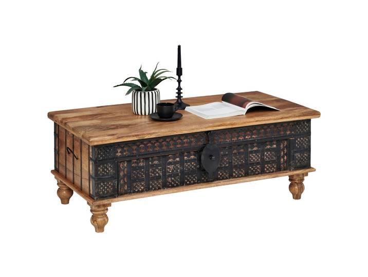 Landscape Couchtisch, Natur, Holz, Metall, Mangoholz, massiv, rechteckig, rund, 60x45x120 cm, Stauraum, einfacher Aufbau, Wohnzimmer, Wohnzimmertische, Couchtische, Couchtische mit Stauraum