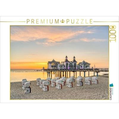CALVENDO Puzzle Seebrücke in Sellin auf Rügen bei Sonnenaufgang | 1000 Teile Lege-Größe 64x48cm Foto-Puzzle für glückliche Stunden