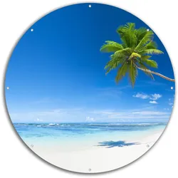 Wallario Gartenposter ca. 120 x 180 cm Weißer Sandstrand am Meer - Ein Traum unter Palmen