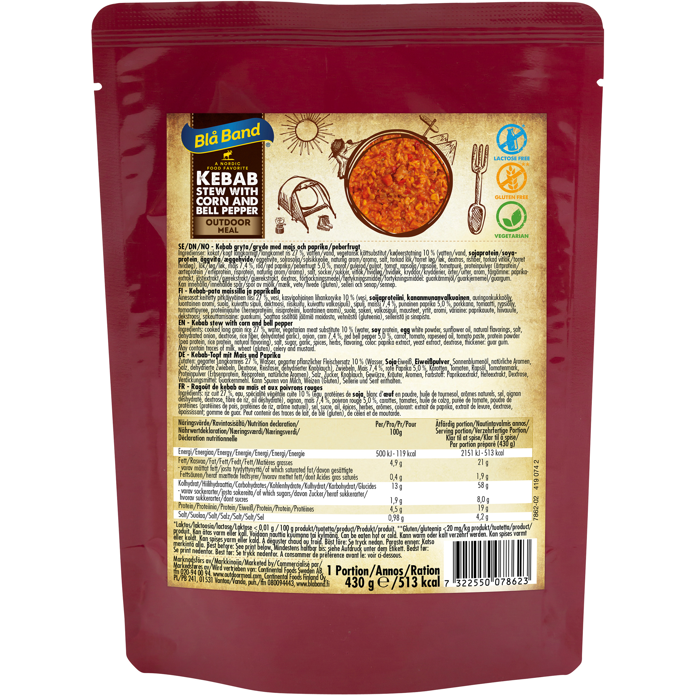 Blå Band Kebab-Eintopf mit Mais und Paprika Trekkingnahrung beige Größe 430g