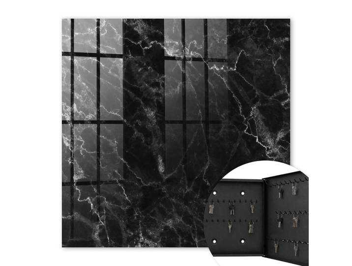 Tulup Schlüsselbox Schwarz 30x30 cm- Türöffnung nach rechts - Marmortiefe, Metall, Floral, Rechteckig, 30x30x5 cm, Garderobe, Schlüsselkästen & Schlüsselboards