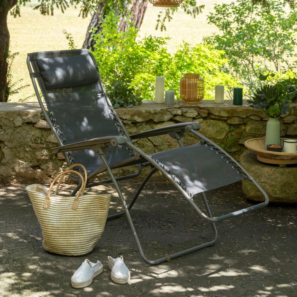 LAFUMA MOBILIER Fauteuil relax zéro gravité en acier noir l87xl67xh115 Noir 87x115x67cm