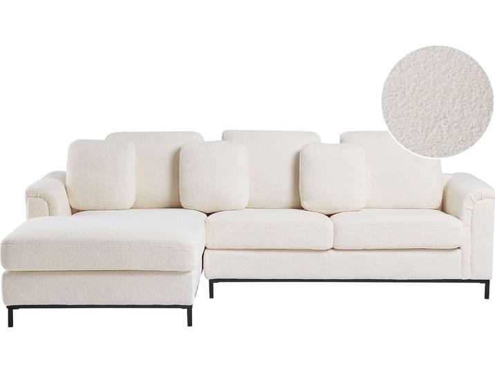 BELIANI Ecksofa Weiß Bouclé Stoffbezug L-Form Rechtsseitig Modern Zierkissen Polstersofa Stoffsofa Wohnzimmer