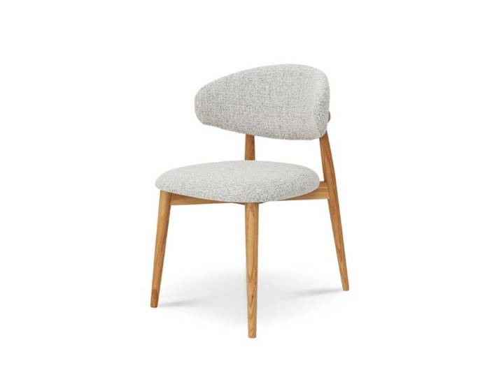 Chaise Skandi en bois massif et assise en tissu chiné gris