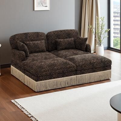 ZWYO HOSIMU "69"" Modern Sectional Sofa with Delicate Tassel Edge, Movable Ottomans and Ergonomic Bottom Design for Living Room"