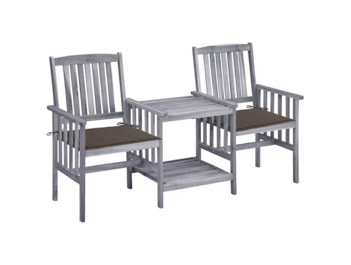 HEFZGDB Massivholz Akazie Gartenstühle mit Teetisch und Kissen Set 4 Stück, Rustikale Bistro Möbel für Terrasse mit Rückenlehne und Ablage, Stabile Outdoor Sitzgruppe aus Akazienholz