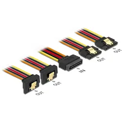 Delock Kabel SATA 15 Pin Strom Stecker mit Einrastfunktion > SATA 15 Pin Strom Buchse 2 x gerade / 2 x unten 15 cm