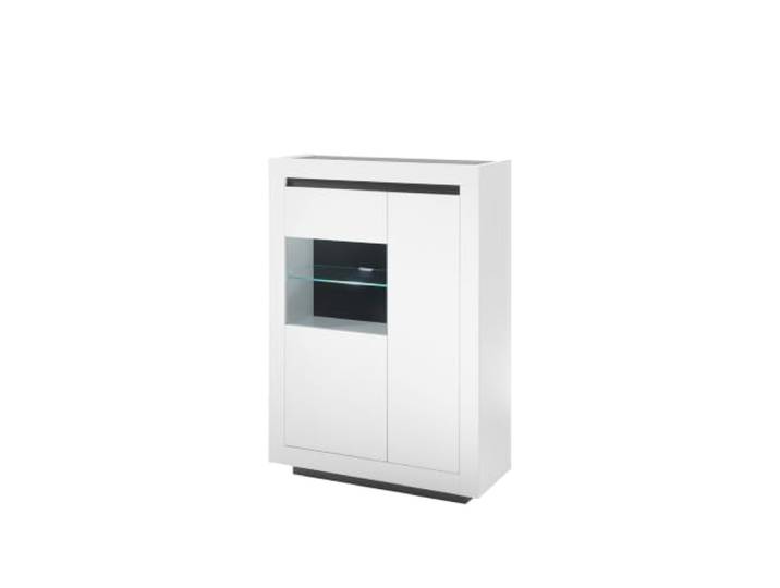 LIVOJO M11 Wohnzimmer Vitrine Vitrinenschrank Glasvitrine halbhoch rechts 96 x 136 x 38 cm Weiß & Anthrazit