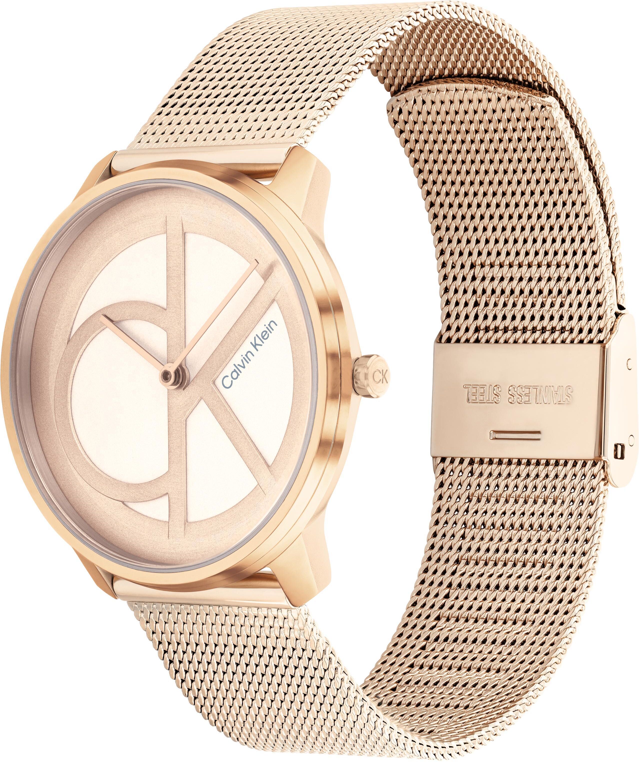 Quarzuhr CALVIN KLEIN "CK ICONIC 35 mm", rosa (roségoldfarben, roségoldfarben), Armbanduhren, Damen, roségoldfarben, Quarzuhr, Armbanduhr, Damenuhr, Mineralglas, Edelstahlarmband roségoldfarben, roségoldfarben roségoldfarben